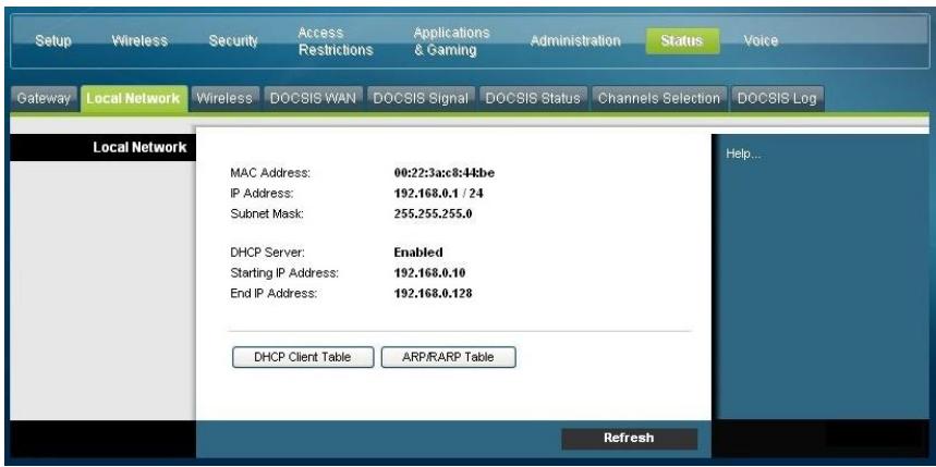 SCIENTIFIC ATLANTA EPC3825 - Status > Local Network (Etat > Réseau local) - 1