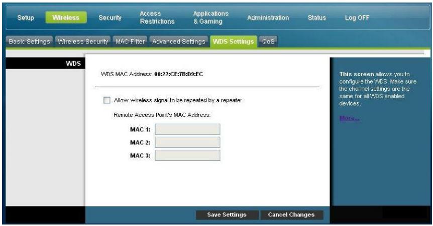 SCIENTIFIC ATLANTA EPC3825 - Wireless > WDS Settings (Sans fil > Paramètres WDS) - 1