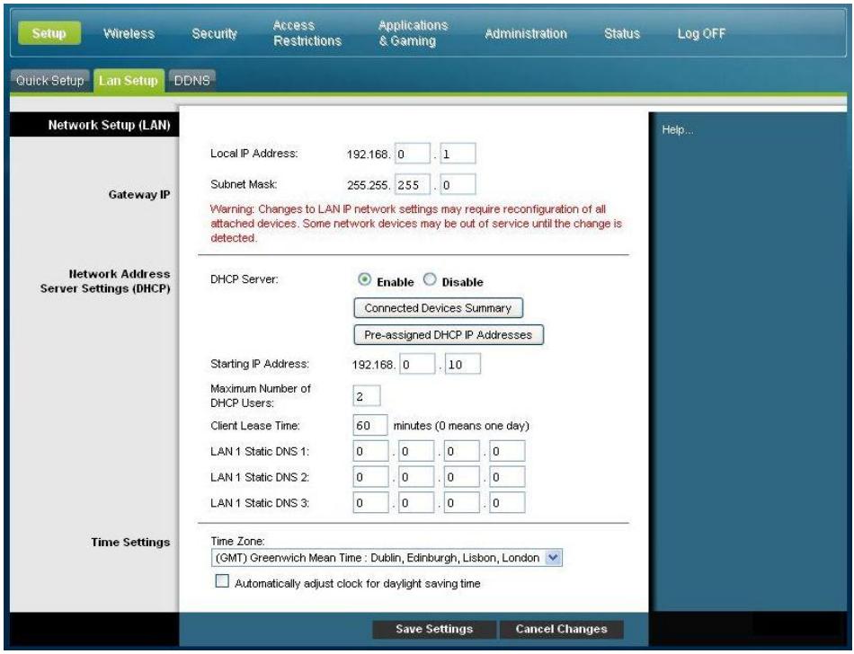 SCIENTIFIC ATLANTA EPC3825 - Setup > Lan Setup (Configuration > Configuration du réseau local) - 1