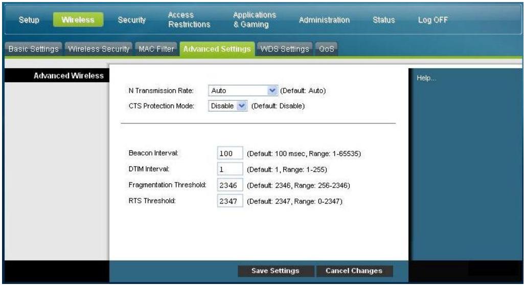 SCIENTIFIC ATLANTA EPC3825 - Wireless > Advanced Settings (Sans fil > Paramètres avances) - 1