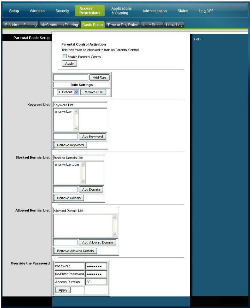 SCIENTIFIC ATLANTA EPC3825 - Access Restrictions > Basic Rules (Restrictions d'accès - Règles de base) - 1