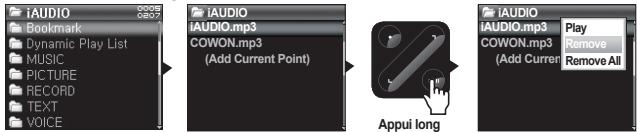 COWON SYSTEMS IAUDIO 7 - ■ Supprimer des plages du BookMark - 1