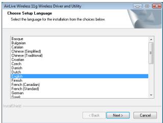 AIRLIVE WL-1600USB - Choose a set up language. Click Next to Proceed. - 1