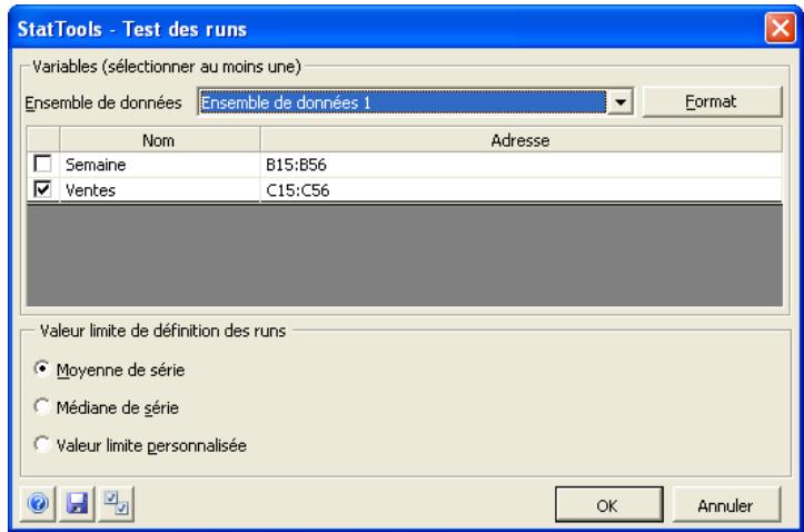 PALISADE STATTOOLS 5.5 - Boite de dialogue Test des runs - 1