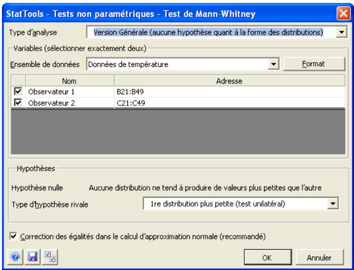 PALISADE STATTOOLS 5.5 - Effectue un test de Mann-Whitney sur les variables. - 1