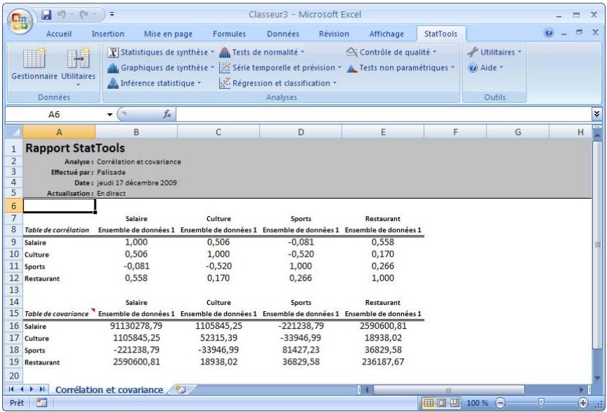 PALISADE STATTOOLS 5.5 - Produit une table des correlations et/ou des covariances entre les variables. - 2