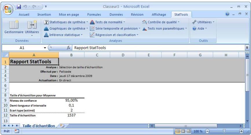 PALISADE STATTOOLS 5.5 - Rapport de sélection de taille d'échantillon - 1