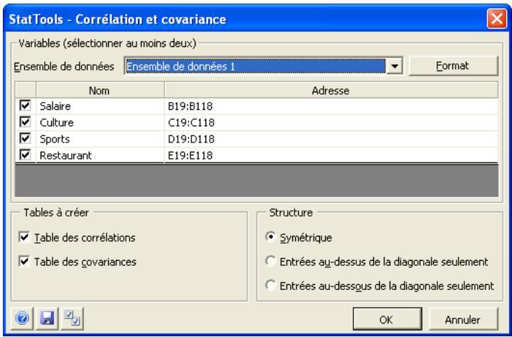 PALISADE STATTOOLS 5.5 - Produit une table des correlations et/ou des covariances entre les variables. - 1