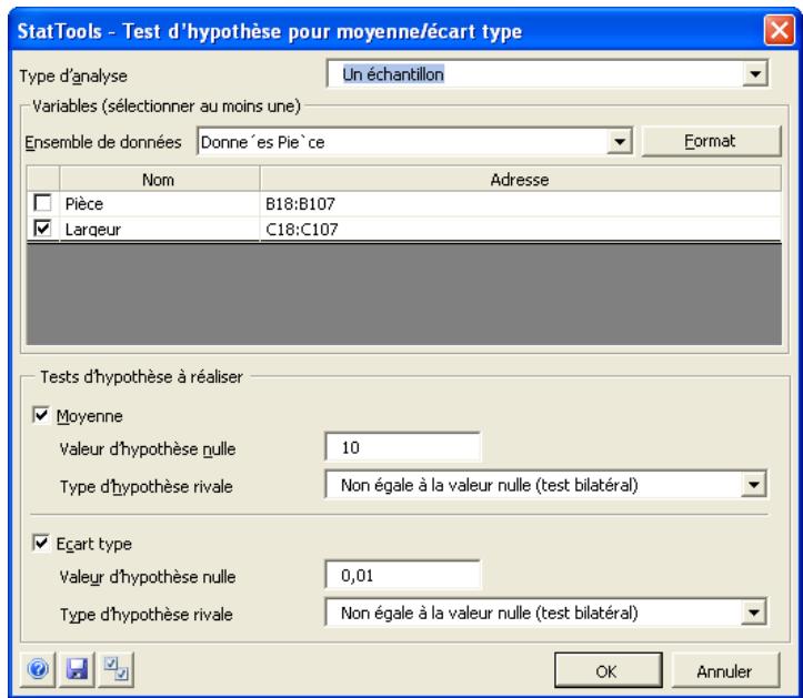 PALISADE STATTOOLS 5.5 - Commande Test d'hypothèse - Moyenne / Écart type - 1