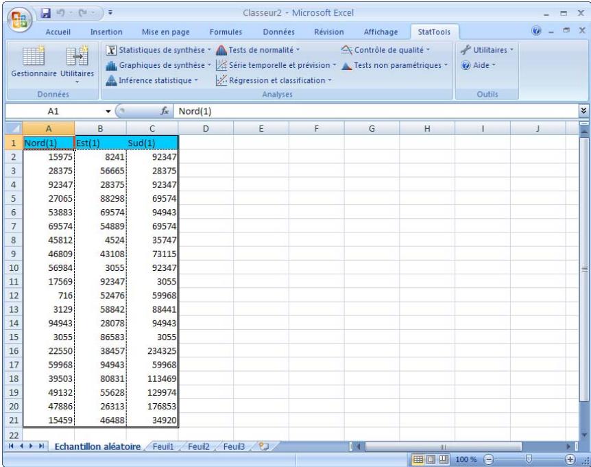 PALISADE STATTOOLS 5.5 - Échantillons   aléatoires générés - 1
