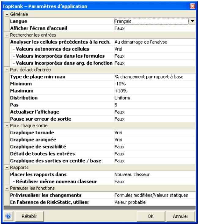 PALISADE TOPRANK 5.5 - Commande Paramètres d'application - 1