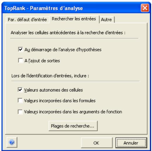 PALISADE TOPRANK 5.5 - Onglet Rechercher les entrées — Commande Paramètres d'analyse - 1