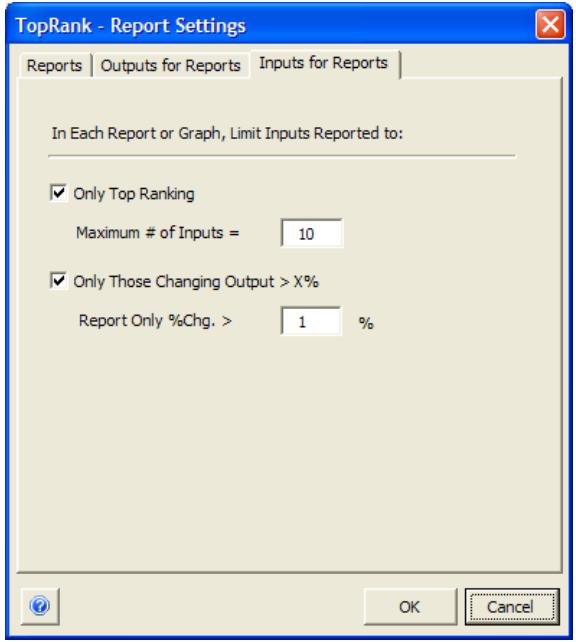 PALISADE TOPRANK 5.5 - Onglet Entrées des rapports — Commande Paramètres des rapports - 1