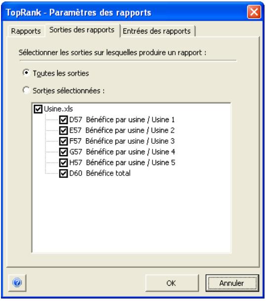 PALISADE TOPRANK 5.5 - Onglet Sorties des rapportes — Commande Paramètres des rapports - 1