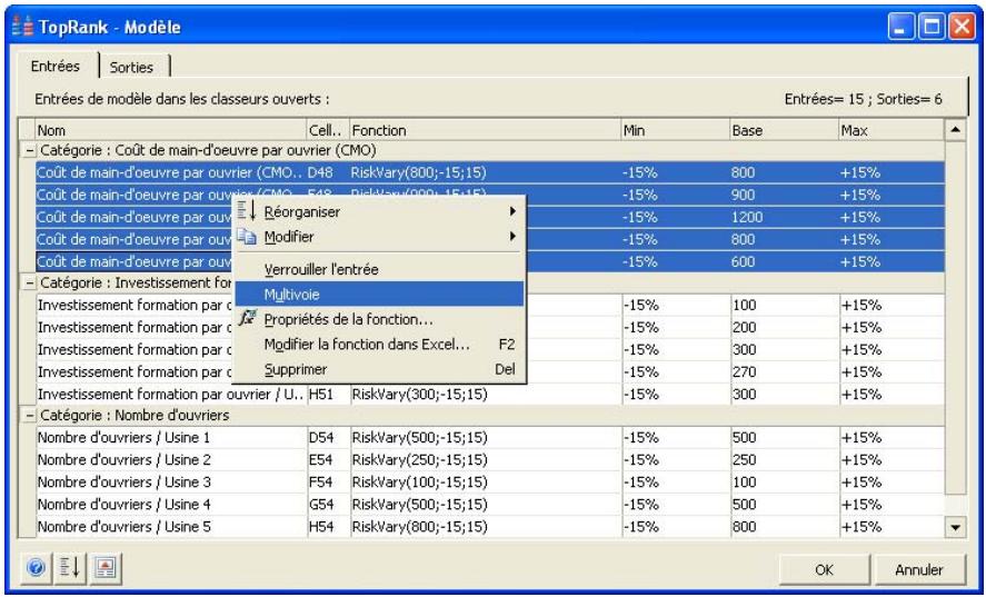 PALISADE TOPRANK 5.5 - Définition des entrées de l'analyse d'hypothèses multivoie - 1