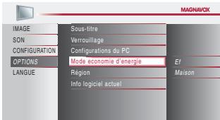 MAGNAVOX 22MF339B - Utilisez [Curseur / ] pour selectionner "Mode economie d'energie", puis appuyez sur [OK]. - 2