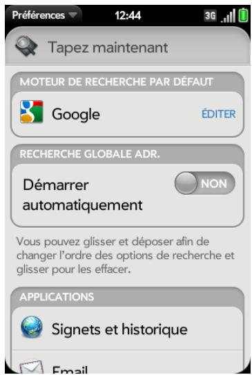 PALM PALM PRE 2 - Personnalisation de la fonction tapez maintenant - 1