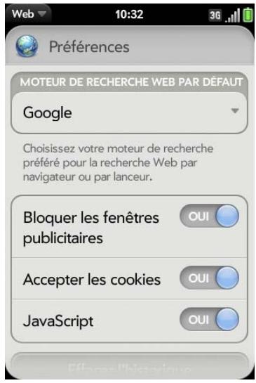 PALM PALM PRE 2 - Personnaliser la configuration du navigateur web - 1