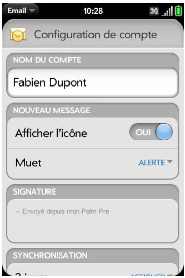 PALM PALM PRE 2 - Saisie de paramètres de compte avancés - 1