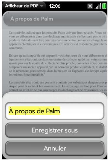 PALM PALM PRE 2 - Enregistrement d'un fichier sous un nouveau nom - 1