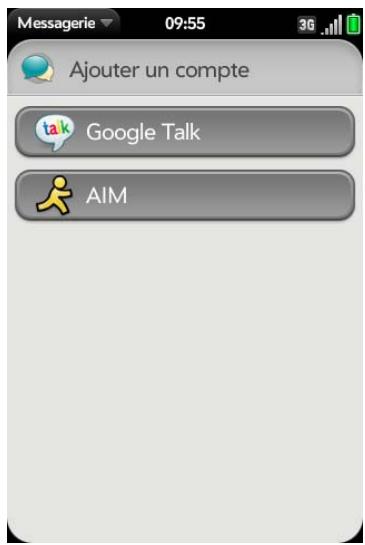 PALM PALM PRE PLUS - Configuration d'un compte de messagerie instantanée - 1