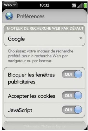 PALM PALM PRE PLUS - Personnaliser la configuration du navigateur web - 1