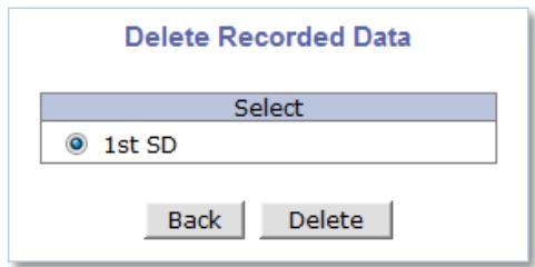 Delete Recorded Data Select 1st SD Back Delete