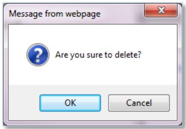 Message from webpage Are you sure to delete? OK Cancel
