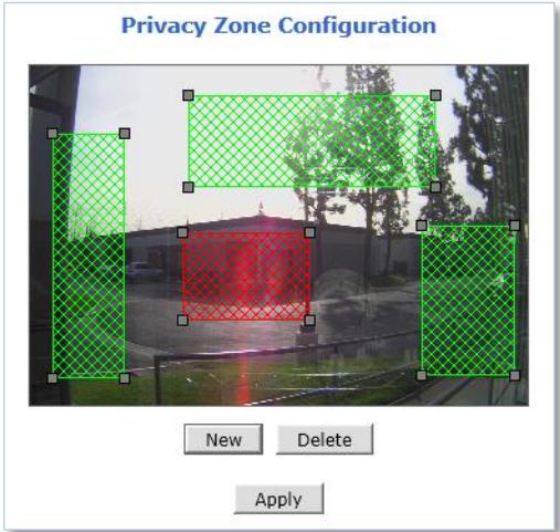 Privacy Zone Configuration New Delete Apply