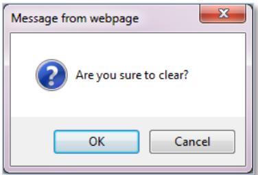 Message from webpage Are you sure to clear? OK Cancel