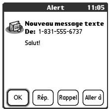 11:05 Nouveau message texte De: 1-831-555-6737 Salut! OK Rép. Rappel Aller à