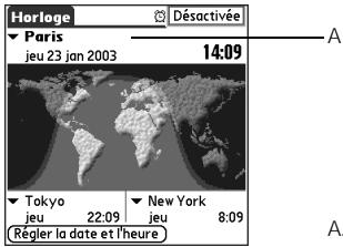 Horloge Déactivée Paris jeu 23 jan 2003 14:09 Tokyo jeu 22:09 New York jeu 8:09 Règler la date et l'heure