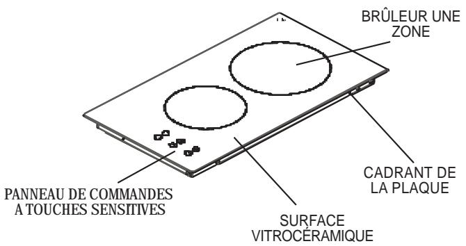 BRÛLEUR UNE ZONE PADNÉAU DE COMMANDES A TOUCHES SENSITIVES CADRANT DE LA PLAQUE SURFACE VITROCÉRAMIQUE
