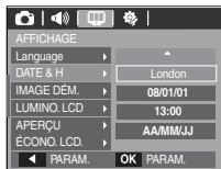 SAMSUNG M100 - Paramétrage de la date, de l'heure et du type de la date - 1