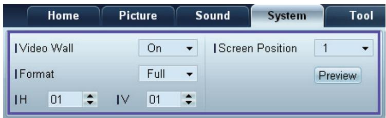 Home Picture Sound System Tool |Video Wall On |Screen Position 1 |Format Full Preview IH 01 IV 01