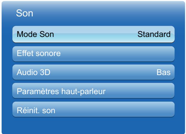 Son Mode Son Standard Effet sonore Audio 3D Bas Paramètres haut-parleur Réinit. son