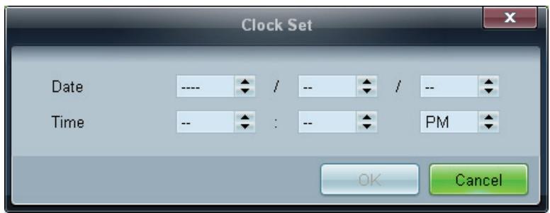 Clock Set Date ---- / -- / -- Time -- : -- PM OK Cancel