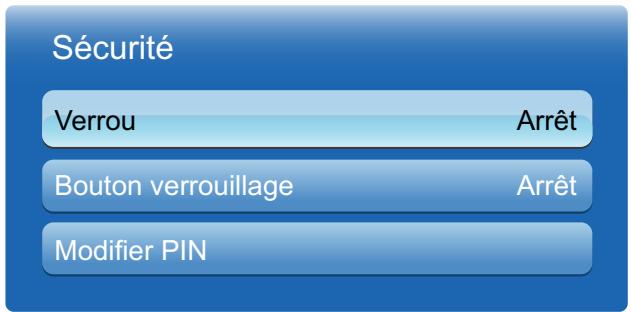 Sécurité Verrou Arrêt Bouton verrouillage Arrêt Modifier PIN