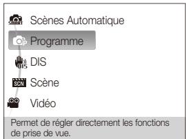 Scènes Automatique Programme DIS Scène Vidéo Permet de régler directement les fonctions de prise de vue.