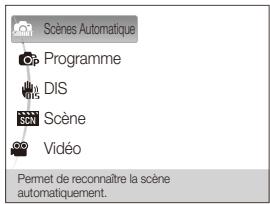 Scènes Automatique Programme DIS Scene Vidéo Permet de reconnaître la scène automatiquement.