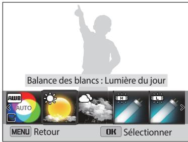 SAMSUNG ST73 - Exemple : sélection d'une option de balance des blancs en mode programme : - 3