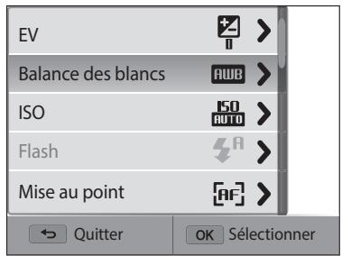 SAMSUNG WB250 - Ex : sélection d'une option de balance des blancs en mode programme : - 3