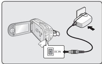 SAMSUNG SMX-F33LP - Utilisation du caméscope à mémoire flash avec un adaptateur secteur - 1