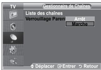 Gestionnaire de Chaînes Liste des chaînes Verrouillage Paren Arrêt Marche Déplacer Entrer Retour