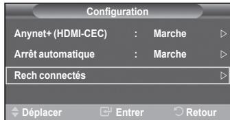 Configuration Anynet+ (HDMI-CEC) : Marche Arrêt automatique : Marche Rech connectés Déplacer Entrer Retour