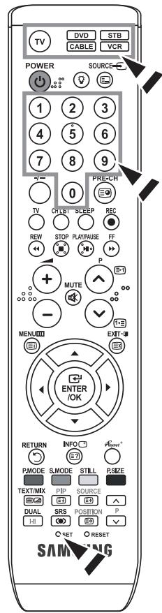 TV DVD STB CABLE VCR POWER SOURCE 1 2 3 4 5 6 7 8 9 0 PRE-CR TV CREST SLEEP REC REW STOP PLAYPAUSE FF P MUTE - MENU EXIT ENTER/OK RETURN INFO P*power* PMODE SMODE STILL RSIZE TEXT/MX PIP SOURCE DUAL SRS POSITION P SET O RESET SAMSUNG