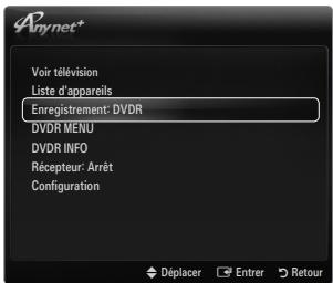 Voir télévision Liste d'appareils Enregistrement: DVDR DVDR MENU DVDR INFO Récepteur: Arrêt Configuration