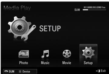 Media Play SETUP Photo Music Movie Setup SUM Device IS1.8MB/933.02MB Free SUM