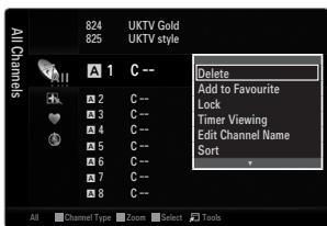 All Channels 824 825 UKTV Gold UKTV style A 1 C -- Delete Add to Favourite Lock Timer Viewing Edit Channel Name Sort 2 C-- 3 C-- 4 C-- 5 C-- 6 C-- 7 C-- 8 C-- All Channel Type Zoom Select Tools