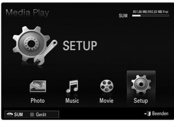 Media Play SUM 851.86 MB/932.02 MB Frei SETUP Photo Music Movie Setup SUM Gerät Beenden